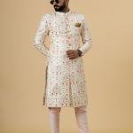 Alluring Beige Floral Thread Embroidered Sherwani for Men | Father Son Combo | Perfect Groom Wear